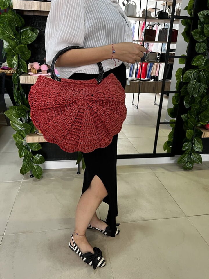 Kırmızı El Emeği Kağıt İp Çanta