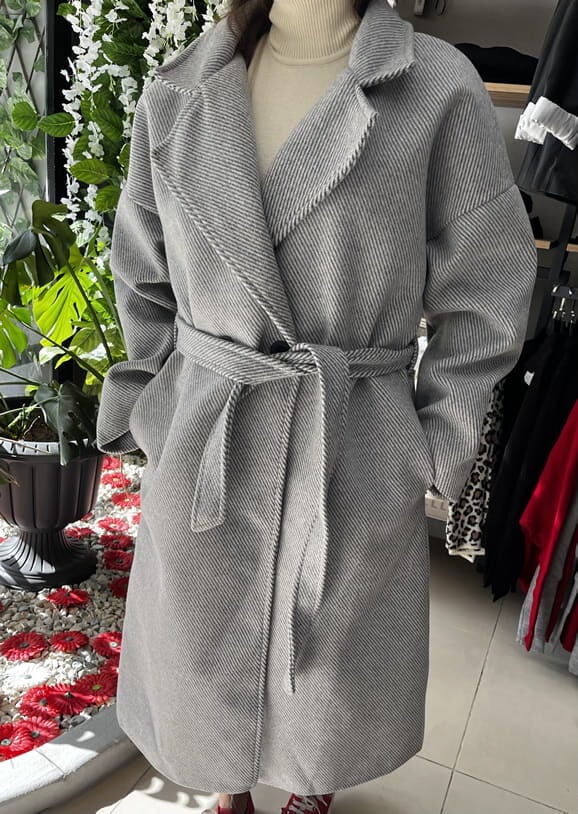 Kaşe Gri Uzun Kaban