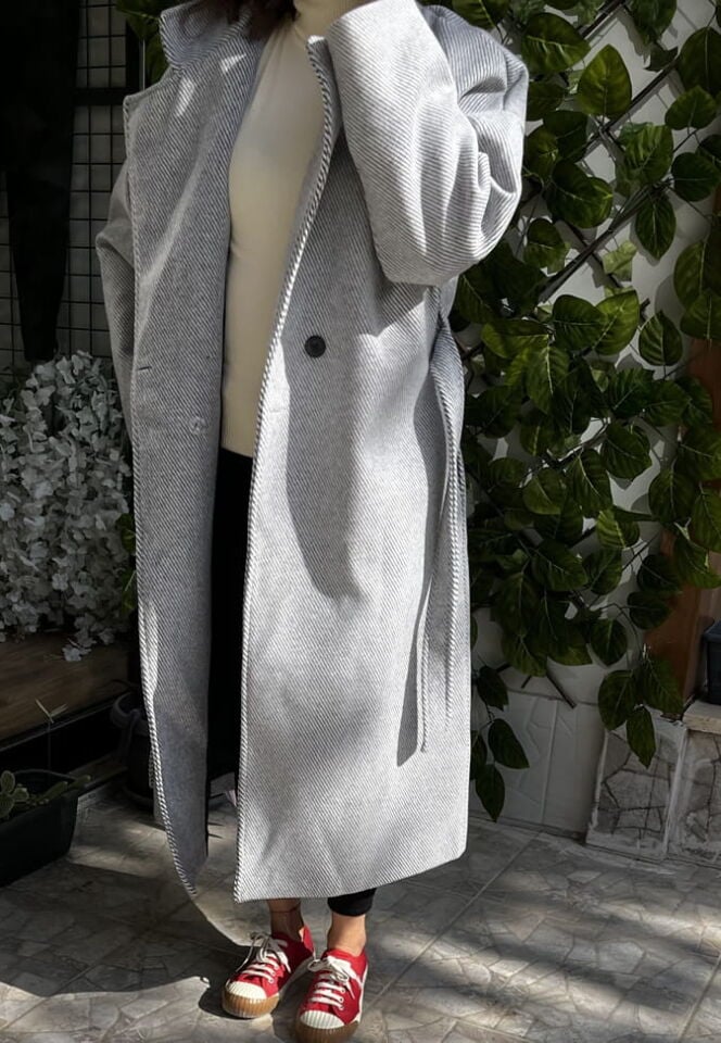 Kaşe Gri Uzun Kaban