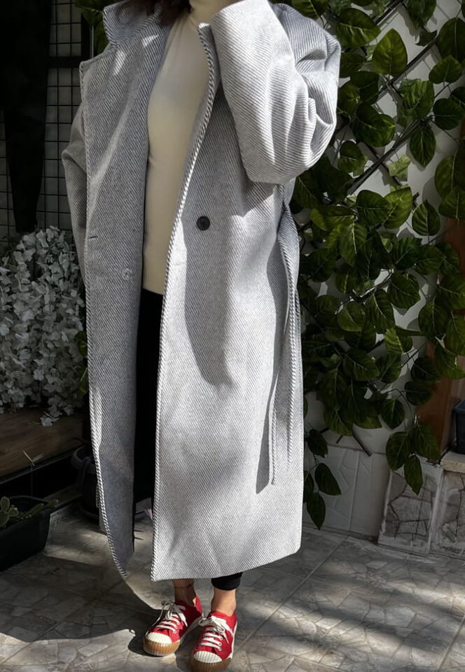 Kaşe Gri Uzun Kaban