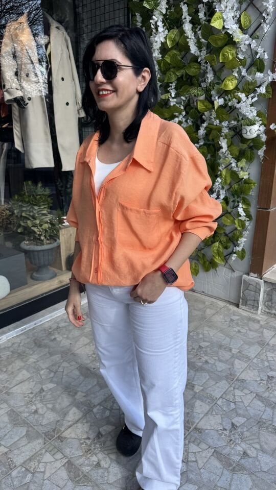 Düşük Omuz Oversize Turuncu Gömlek