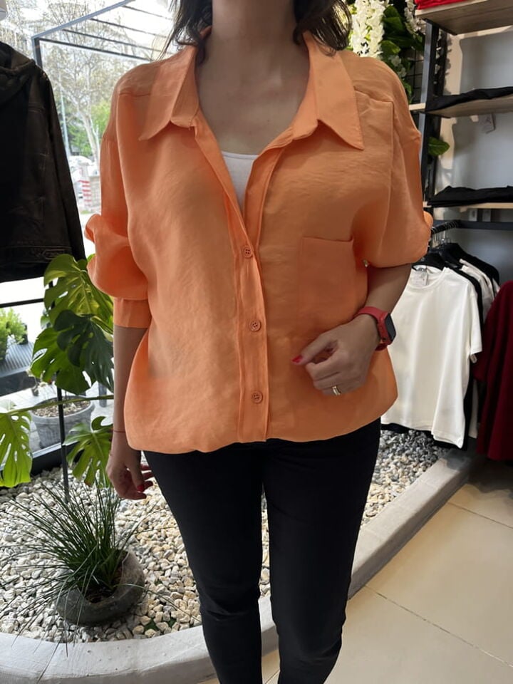 Düşük Omuz Oversize Turuncu Gömlek