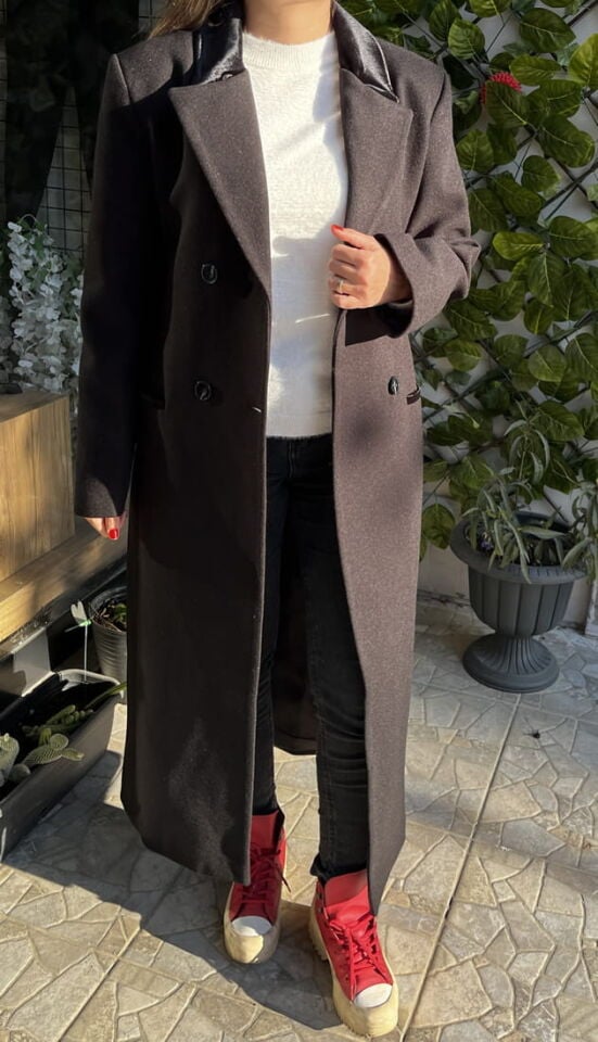 Kaşe Siyah Uzun Kaban