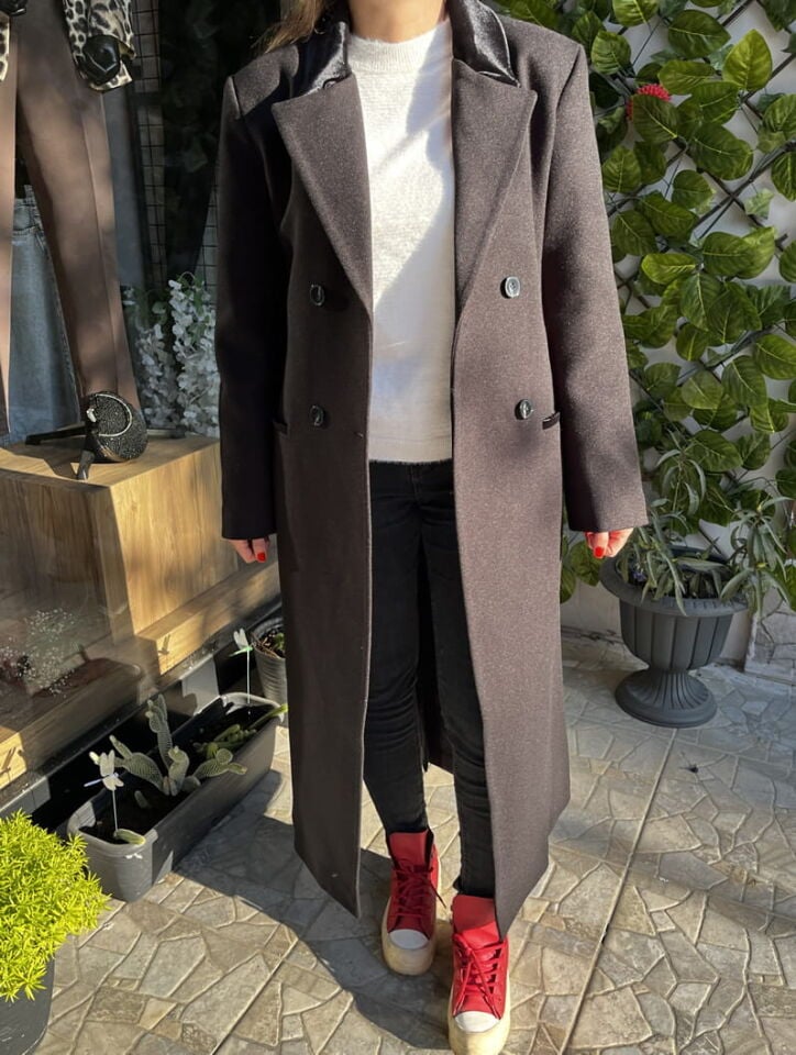 Kaşe Siyah Uzun Kaban