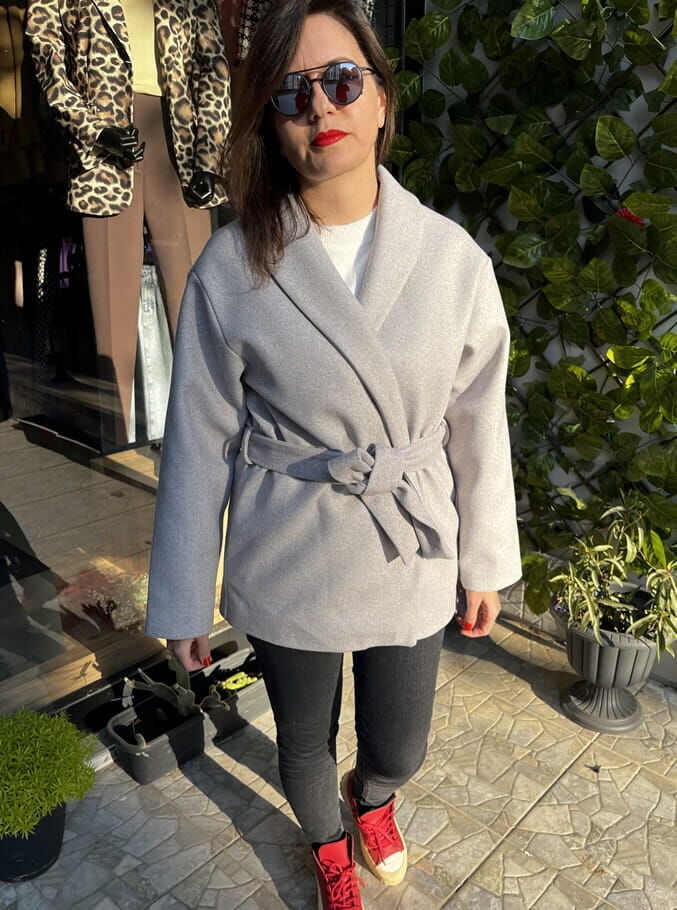 Kaşe Gri Kısa Kaban