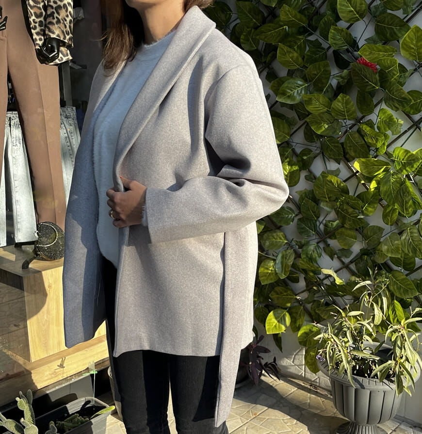 Kaşe Gri Kısa Kaban