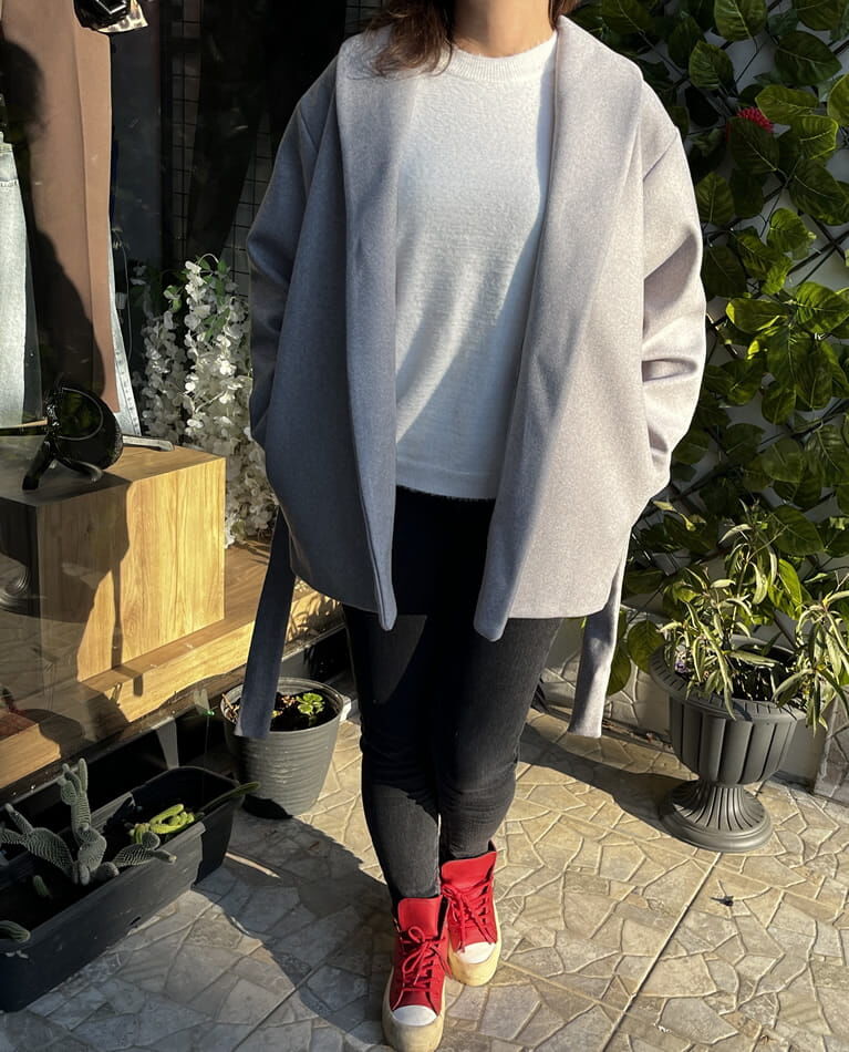 Kaşe Gri Kısa Kaban