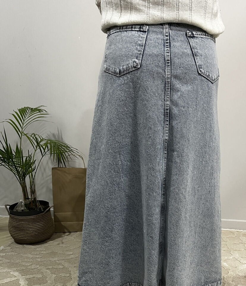 Uzun Geniş Açık Mavi Kot Etek