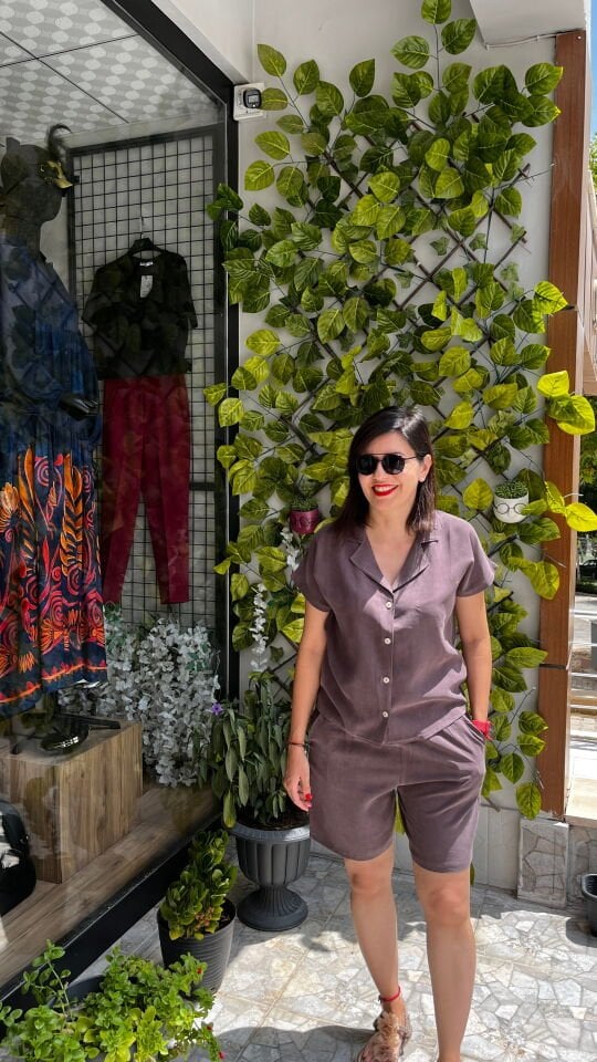 Keten Şort Kahverengi