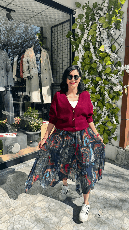 Renkli Asimetrik Şifon Etek