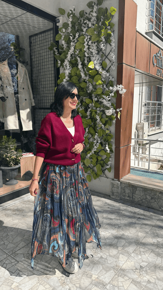 Renkli Asimetrik Şifon Etek