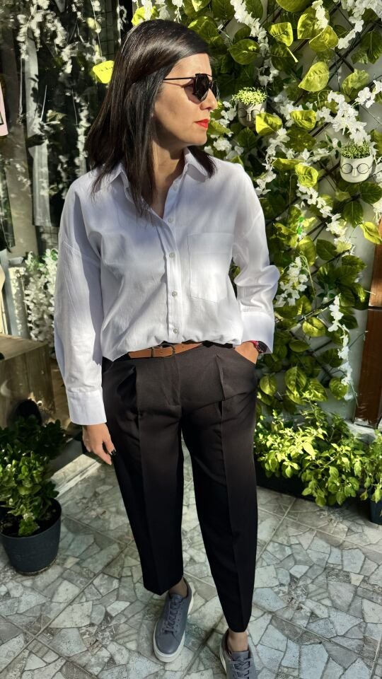 Oversize Pamuklu Basic Beyaz Gömlek