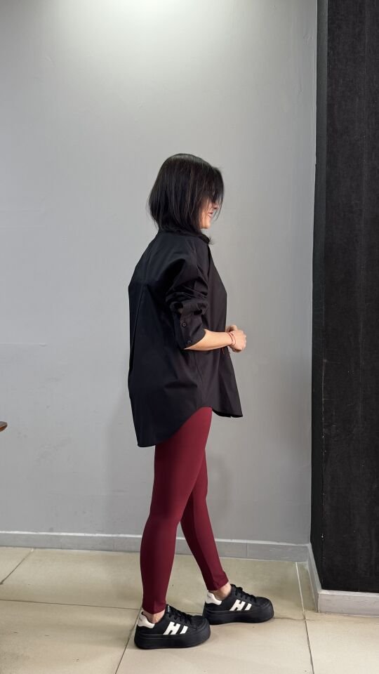 Oversize Pamuklu Basic Siyah Gömlek