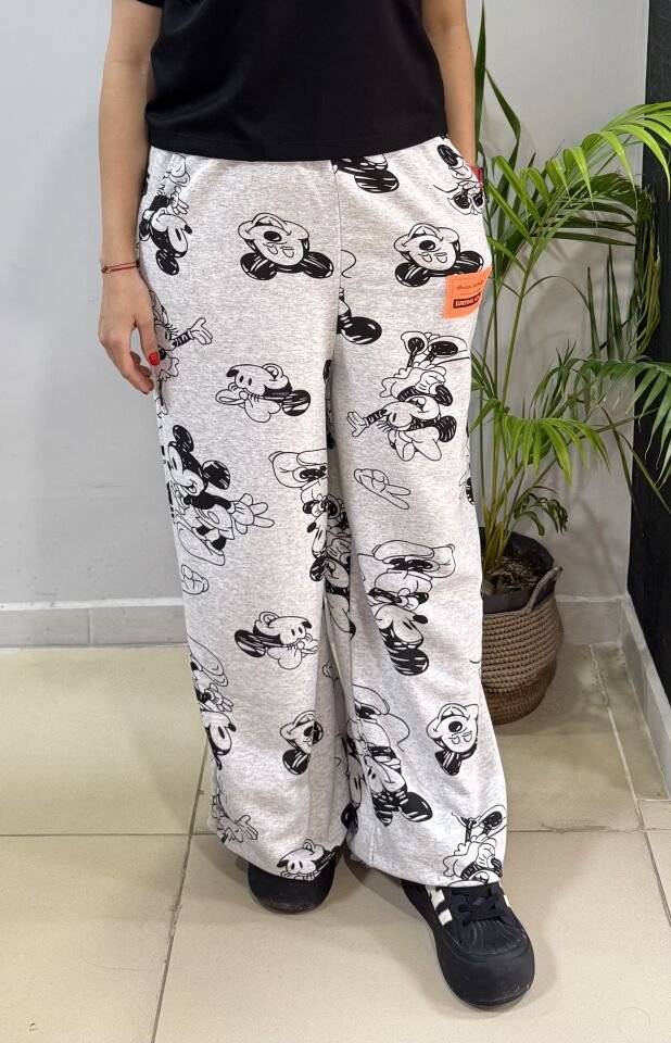 Mickey Baskılı Geniş Paça Gri Eşofman Altı