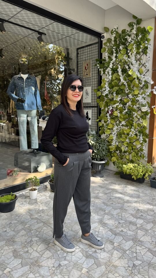 Önden Bağcıklı Rahat Kesim Jogger Gri Pantolon