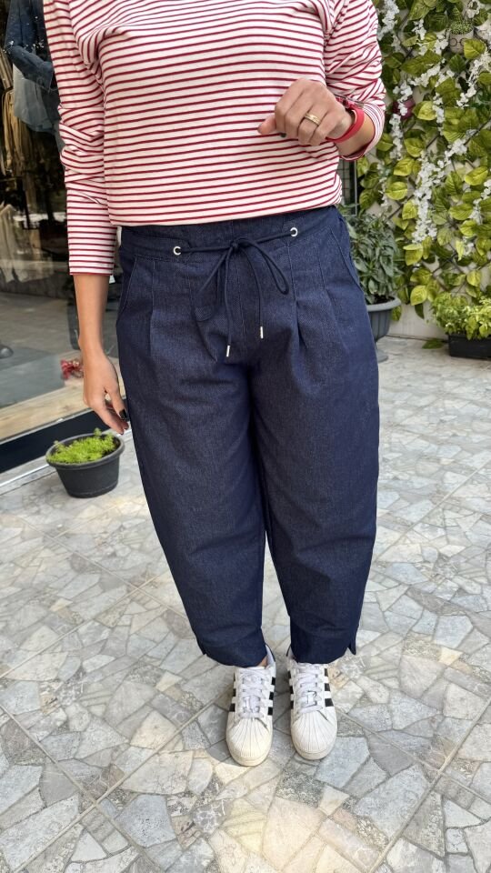 Önden Bağcıklı Rahat Kesim Jogger İnce Kot Pantolon