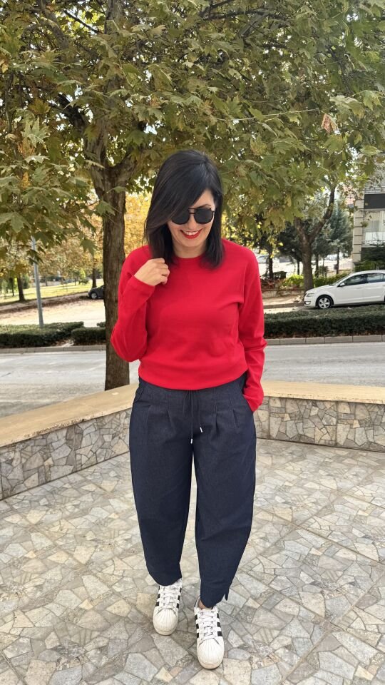 Önden Bağcıklı Rahat Kesim Jogger İnce Kot Pantolon