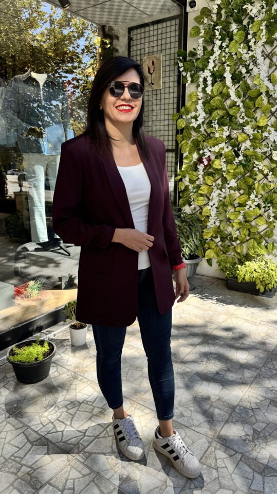 Kolu Büzgü Detaylı Atlas Kumaş Mürdüm Blazer Ceket