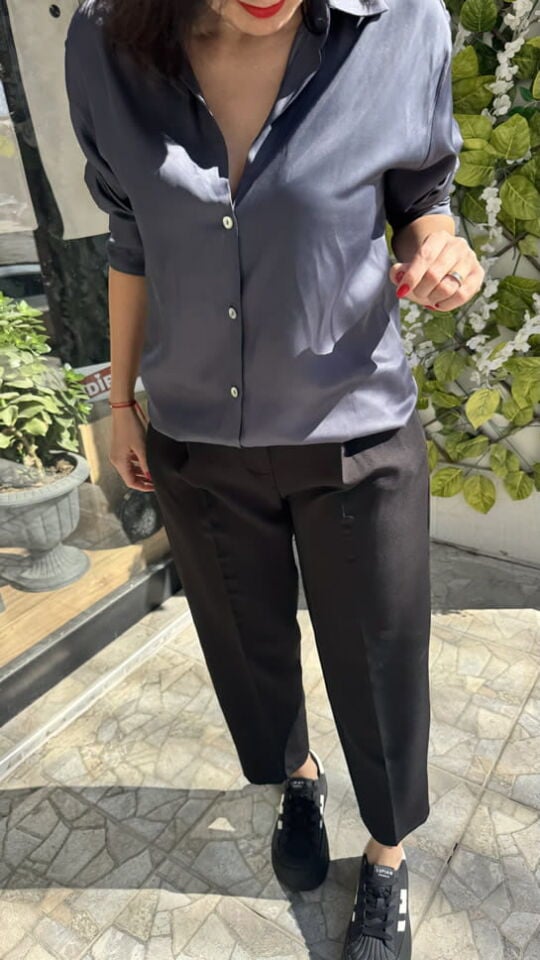 Saten Diagonal Desen Antrasit Gömlek