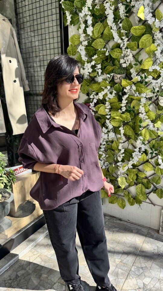 Düşük Omuz Oversize Mürdüm Gömlek