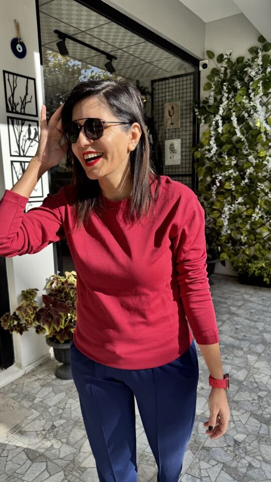 Bordo Basic Rahat Kalıp Bisiklet Yaka Body