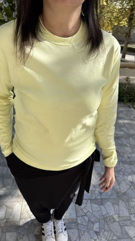 Sarı Basic Rahat Kalıp Bisiklet Yaka Body