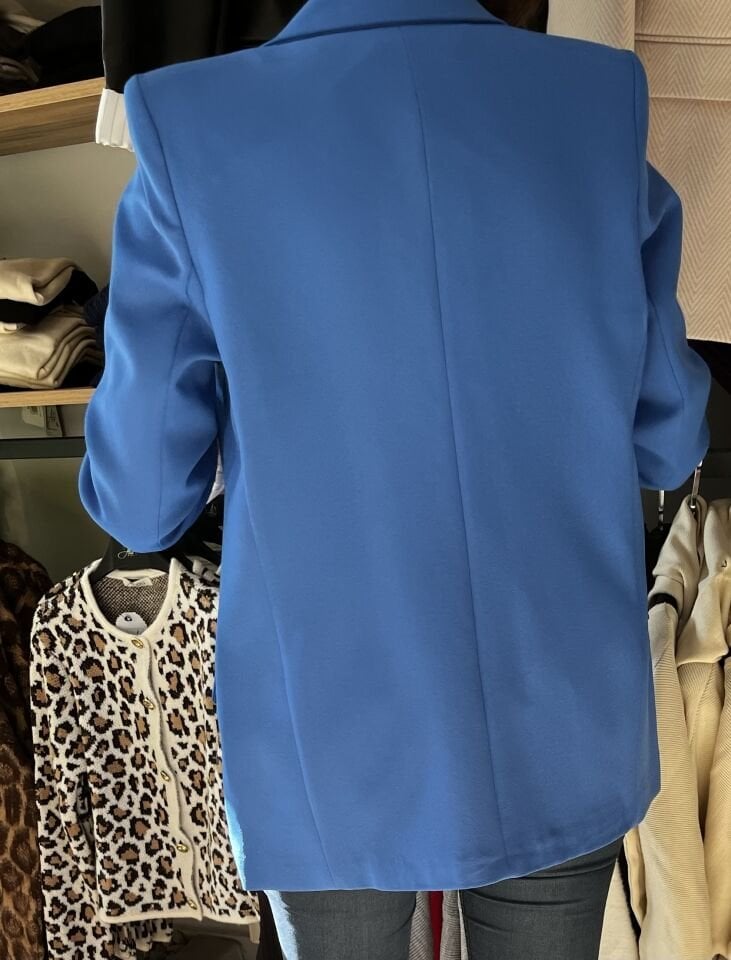 Kolu Katlı Mavi Oversize Blazer Ceket