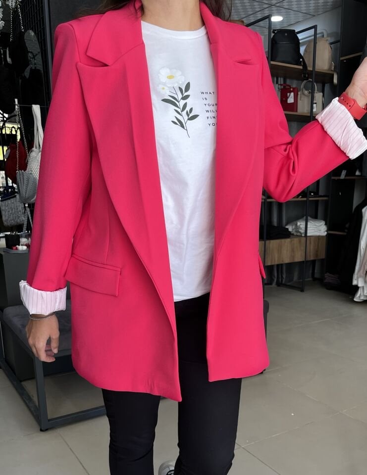 Kolu Katlı Pembe Oversize Blazer Ceket