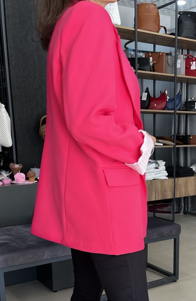 Kolu Katlı Pembe Oversize Blazer Ceket