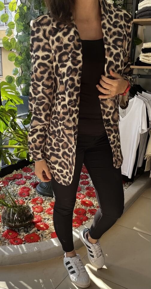 Leopar Desen Oversize Blazer Ceket